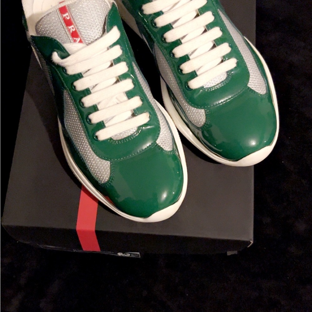 Prada Men's Green and Gray Sneakers - Picture 5 of 6